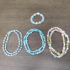 カラフルビーズとパールのブレスレットセット