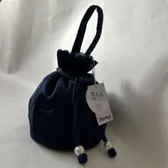 Honeys 洗える 巾着バッグ ネイビー 新品のサムネイル