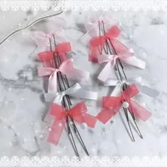 No.78 ヘアメリボン/リボンセット 赤×ピンク