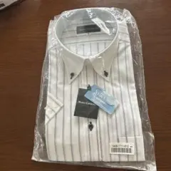 <値下げ>新品未使用 半袖ボタンダウン ストライプドレスシャツ