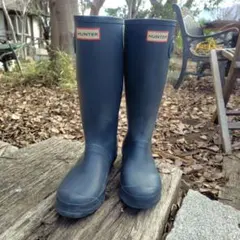 HUNTER ネイビー レインシューズ 長靴 レインブーツ ロングブーツ UK4