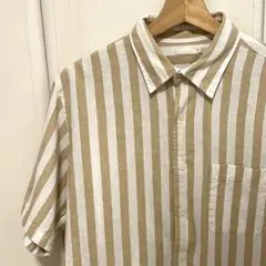 【美品】メンズ　シャツ　ストライプ　ベージュ