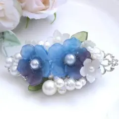 花 ブルー ヘア アクセサリー バレッタ クリップ ハンドメイド【H-26】