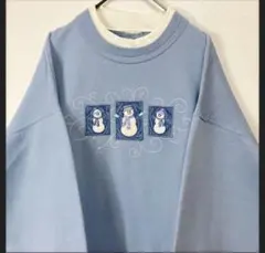 《刺繍 雪だるま!!!》スウェット トレーナー 古着 ゆるだぼ ブルー 青