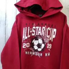 GILDAN サッカー 2019 オールスターカップ パーカー 赤系 S 古着