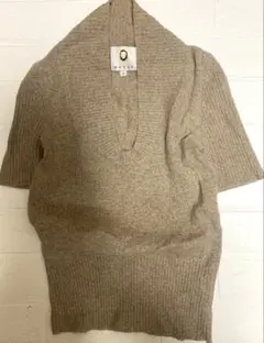 半袖ニット ウール100% ベージュ Uネック