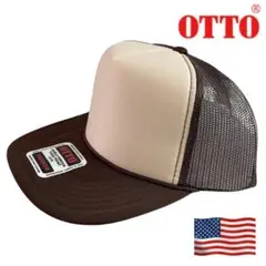 OTTOメッシュキャップ　ブラウンxベージュ　トラッカーキャップ　無地