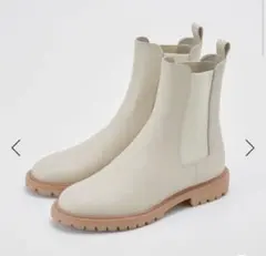 ロペ　アイボリー レザー サイドゴアブーツ　23.5センチ