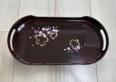 桜柄 漆器 盆 持ち手付き
