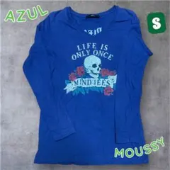 AZUL by moussy 青 スカルプリント Tシャツ　S