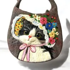 【一目惚れ、確定✨】羊毛立体フェルト　トートバッグ　A4対応　猫バッグ　猫好き