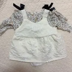 バースデイ　花柄刺繍付きロンパース　70