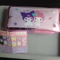 Kuromi & My Melody 靴下セット 23-25cmクリアポーチ付き