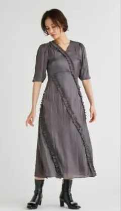 CELFORD フリル付きロングワンピース 36 グレー