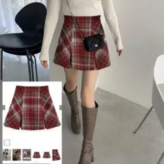 GRL インパン裏地付きツイードプリーツミニスカート[tu1428] M 赤