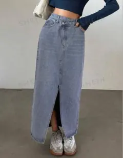 デニムロングスカート スリット入り