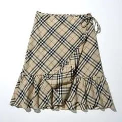 バーバリー ブルーレーベル ノバチェック ラップ スカート フリル ベージュ M