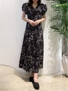 SNIDEL】花柄 パフスリーブ ロングワンピース - メルカリ