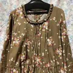 PINK HOUSE ブルーミングドットプリント ミディワンピース 茶系