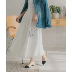 バルーンロングスカート M ホワイト 美品 ウエストゴム 白のサムネイル
