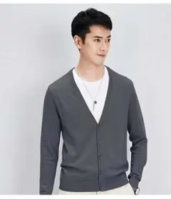 【カーディガン グレーMサイズ】無地Vネック ニット生地 羽織 キレイめ