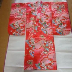 赤い花柄着物 約120cm(襦袢あり)