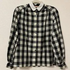 【レトロ】チェック柄 長袖シャツ ブラック・ホワイト