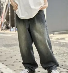 MONO-MARTヴィンテージライクオーバーダイワイドデニムパンツS 新品