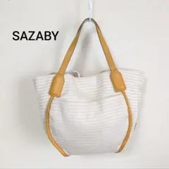 SAZABY サザビー トートバッグ ボーダー レザー ランチバッグ イエローのサムネイル