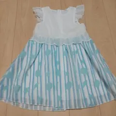 水色と白のストライプ ノースリーブワンピース 120