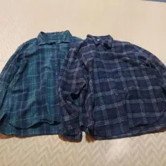 【レディス2着セット】緑チェック➡️ユニクロ 紺チェック➡️トップバリュ