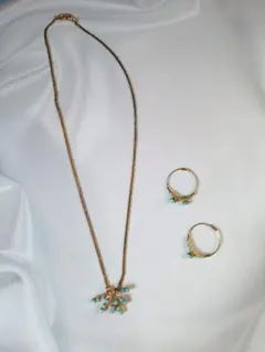 アクセサリー 水色小石 ネックレス リング 3点セット