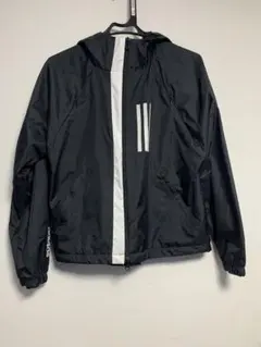 adidas フード付きナイロンジャケット ブラック ジュニアサイズL