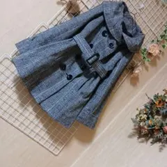 チェスターコートグレー系チェック柄 ダブルブレスト