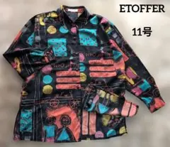 ETOFFER　レトロ 総柄シャツ ブラウス 長袖　11号〈日本製〉のサムネイル