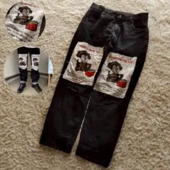 ORIGINAL 犬 ドッグデザイン パンク ロック ボロ加工 ブラックデニム