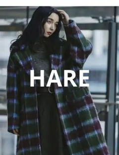 シャギーチェックコート HARE ブルー　ウール混のサムネイル