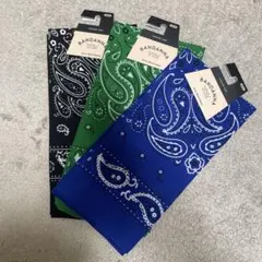 新品 バンダナ ハンカチ 三角巾 お弁当包み 黒 緑 青 コットン スカーフ