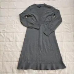 美品 GAP メリノウールグレー Vネック ニットフレアー長袖ワンピースSM