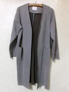 93317 Discoat ノーカラー　ロングコート　ブラウン　M