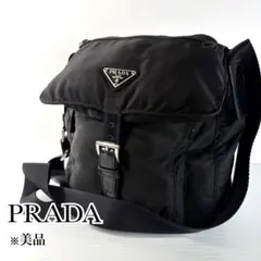 逸品シルエット 美品 PRADA ショルダーバッグ 三角プレート 白タグ 黒