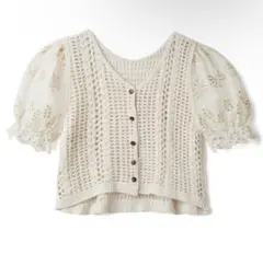 【美品】GRL レーススリーブVネック透かし編みニットカーディガン
