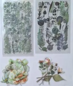 2 花柄透明ステッカーシール　セット　コラージュ素材　まとめ売り