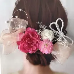 髪飾り　成人式　卒業式　小学生　和装　振袖　袴　七五三　ピンク　りぼん　パール