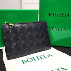 極美品✨ボッテガ イントレチャート レザー コンパクトウォレット ネイビー