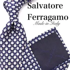 Salvatore Ferragamo ネクタイ ネイビー 紺 野球 星 総柄