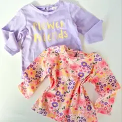 H&M 長袖Tシャツ 2枚セット 花柄・パープル 74（約70〜80）