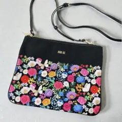 美品 アナスイ ANNA SUI サコッシュ 花柄 バタフライ ブラック