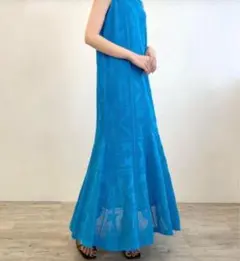 COCODEALブルーロングワンピ M マーメイドスタイルアップ リゾートワンピ