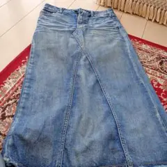 デニム フリンジヘム ロングスカート